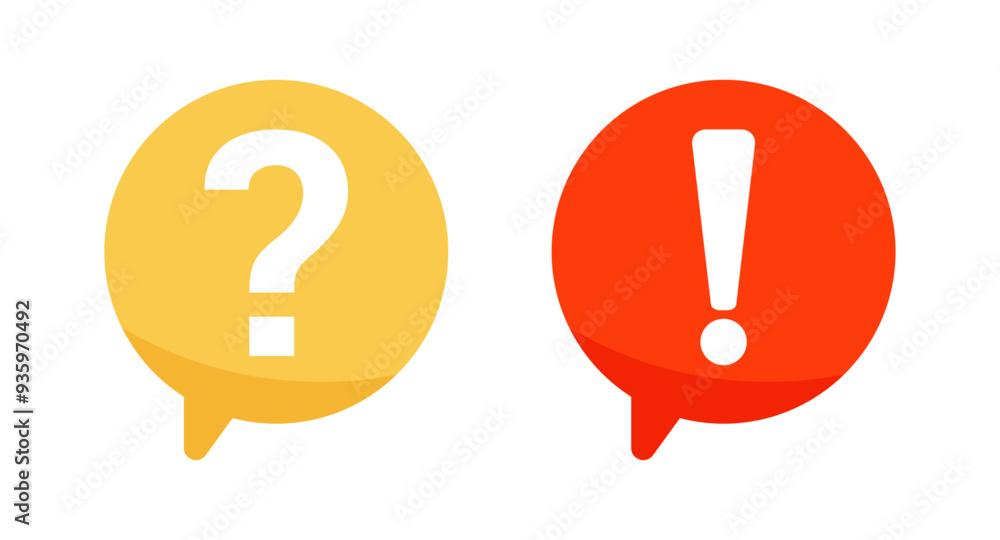Exclamation mark and question mark set icons. Message bubble icons. Flat style. Vector icons. Exclamation mark and question mark set icons. Message bubble icons. Flat style. Vector icons.