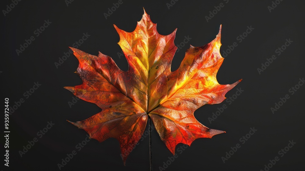 Fototapeta premium A leaf is floating in the air with a beautiful orange hue