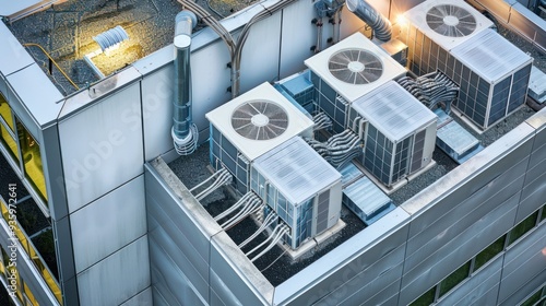 Aerial View of Rooftop HVAC Units on Modern Building