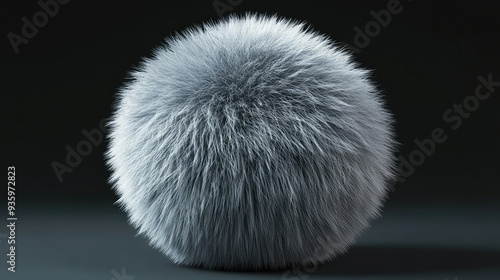 3D rendering of a fluffy ball with intricate, dense fibers and a plush texture.