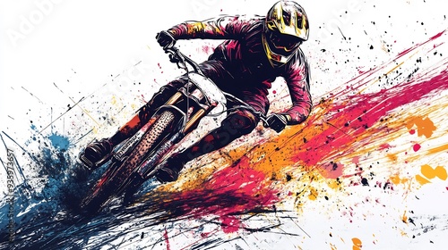 Downhill Mountain Biker in Motion