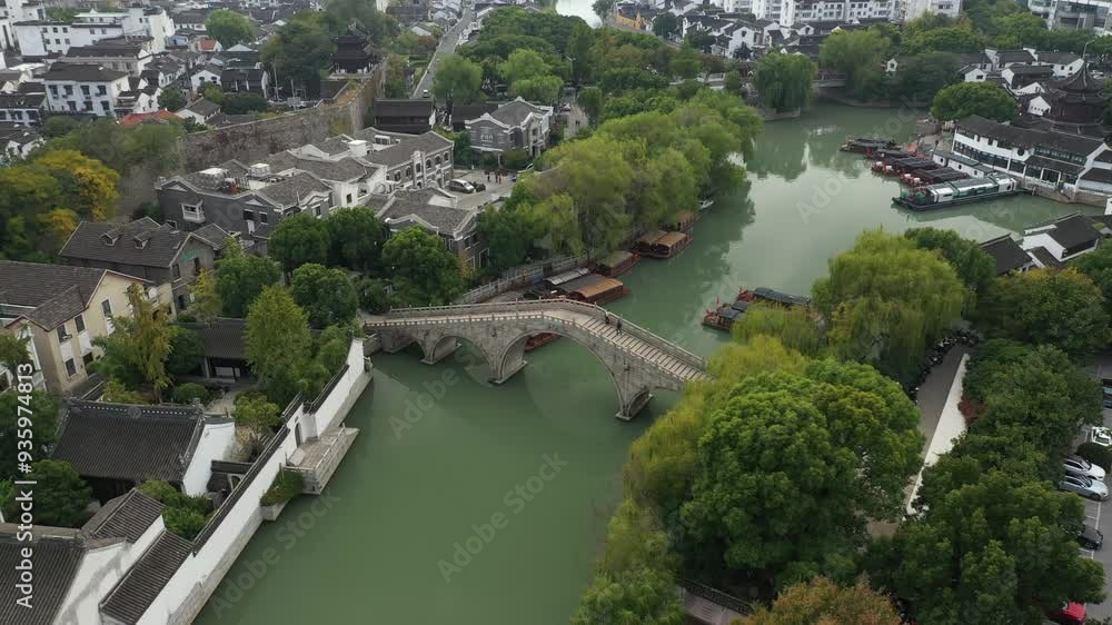 An aerial view of the ancient architectural complex of Shantang Street in Suzhou, China An aerial view of the ancient architectural complex of Shantang Street in Suzhou, China