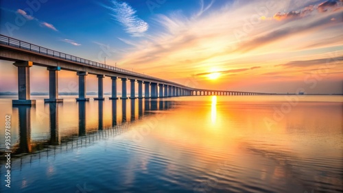Wallpaper Mural Sunset view of Dongting Lake Bridge , Dongting Lake, bridge, sunset, reflection, water, skyline, evening, dusk Torontodigital.ca