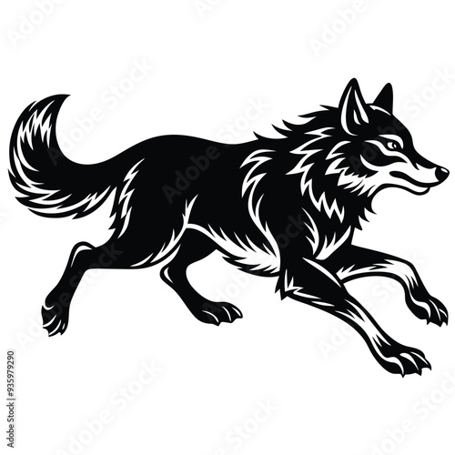 Wolf Vector Silhouette design png on white background, Animal Vector