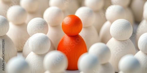 The white pawns are arranged in a grid-like pattern on the wooden surface A. photo