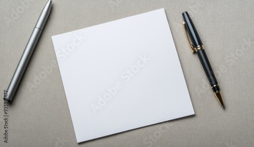 a White Sheet of Paper with Blank on Office Desk, Next to a Pen and Notebook with Empty Space on the Side