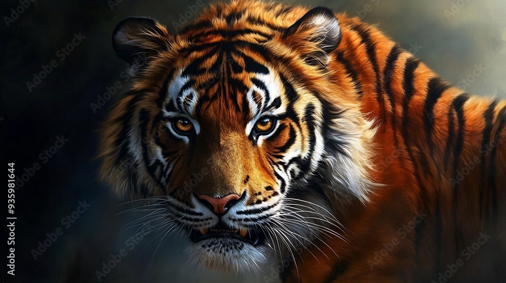 Naklejka premium Close-Up Portrait of a Majestic Tiger