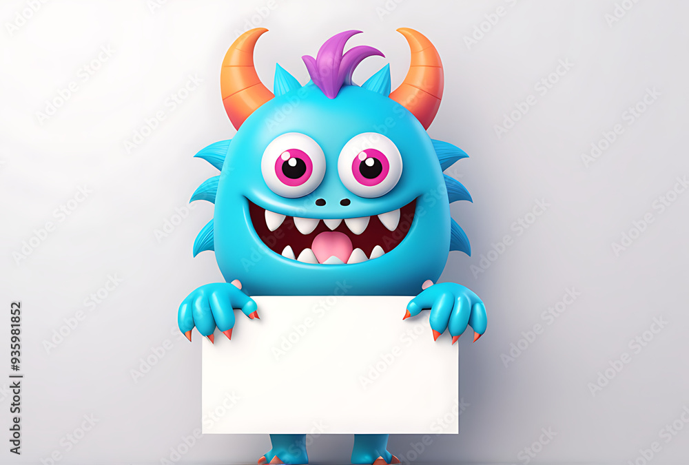 cute monster holding blank sign colorful cartoon characteristics cute monster holding blank sign colorful cartoon characteristics