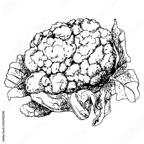 Highly detailed, hand drawn, and vectorized illustration of a Cauliflower. The illustration is fully editable and comes as single file in format SVG.