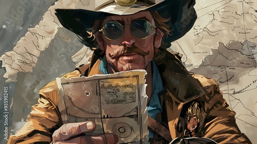  Portraits of a daring adventurer with a treasure map photo