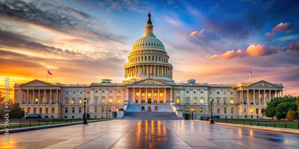 Fototapeta premium Stunning image of the United States Capitol building in Washington, D.C, architecture, landmark, government, politics