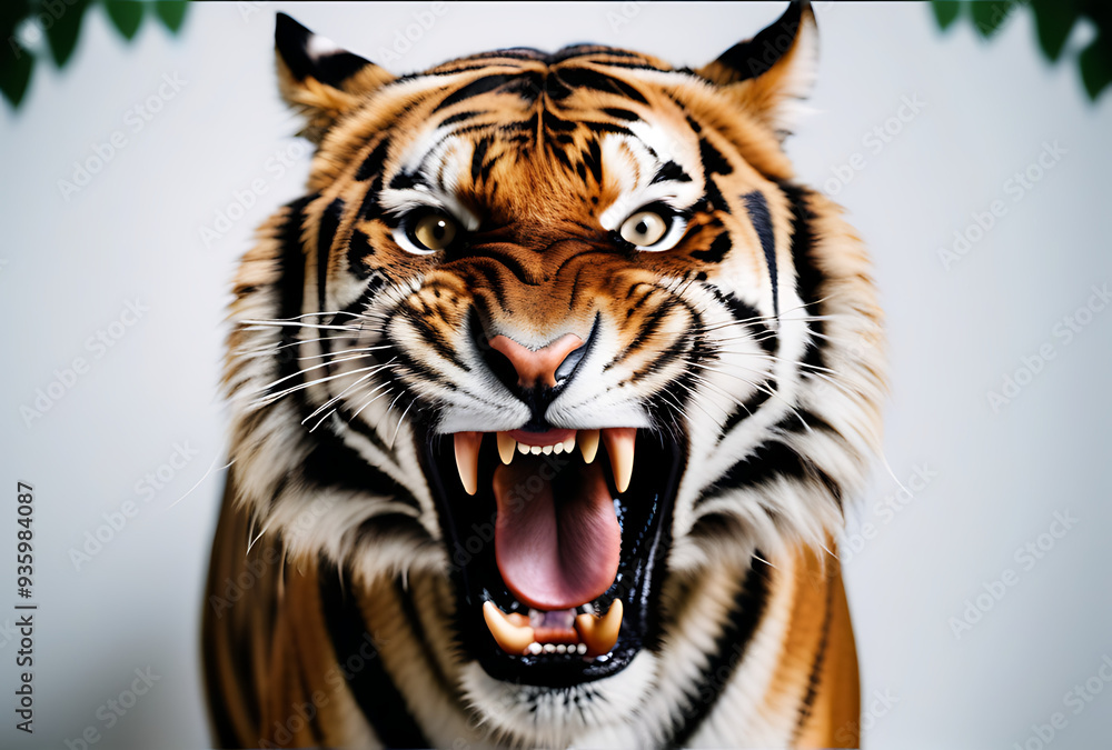 Fototapeta premium aggressive tiger baring fangs white background