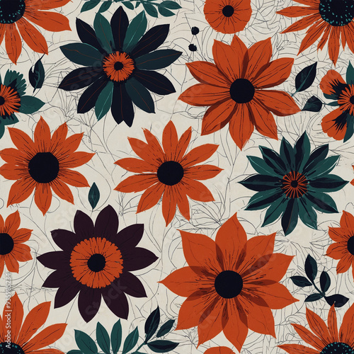 Wallpaper Mural Vector silhouettes of abstract vintage flowers or motif isolated flowers Pattern design background. Torontodigital.ca