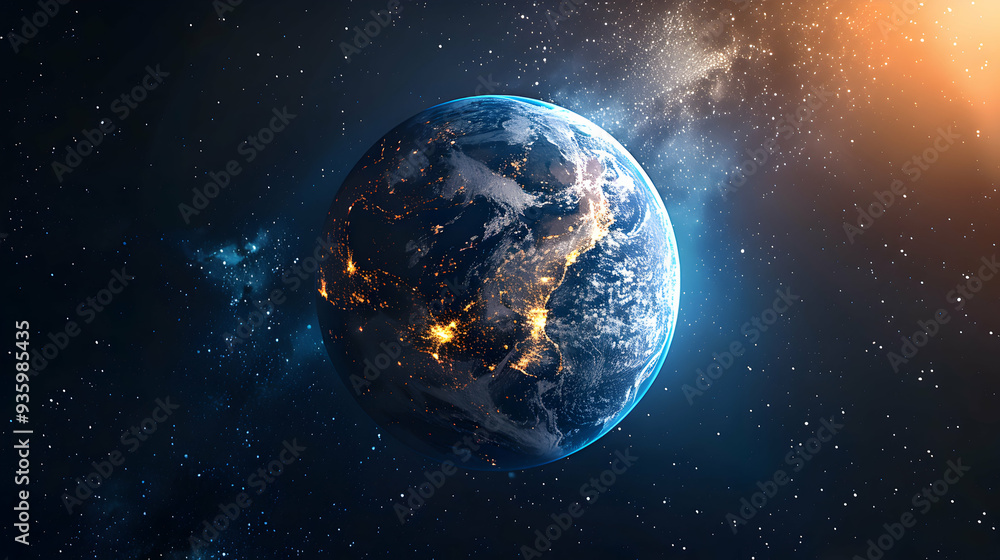 Obraz premium 3D Flat Icon Earth Daybreak and Space Midnight Concept Day and Night Contrasts in Dreamy Background, Ample Space for Text or Graphics, Isolated White Background