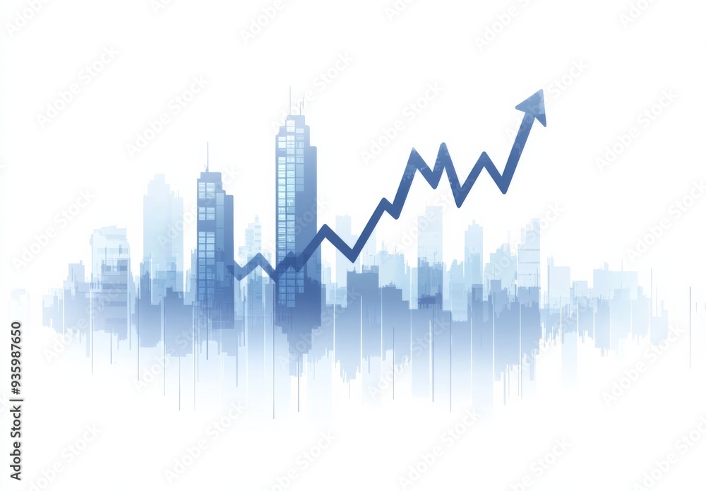 Stock Market Growth with Upward Arrow on White Background, Blue and Gray Colors for Financial Data Visualization Stock Market Growth with Upward Arrow on White Background, Blue and Gray Colors for Financial Data Visualization