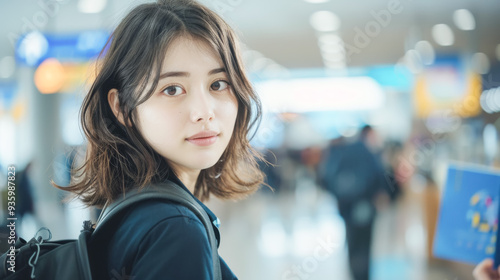 旅行に出かける若い女性