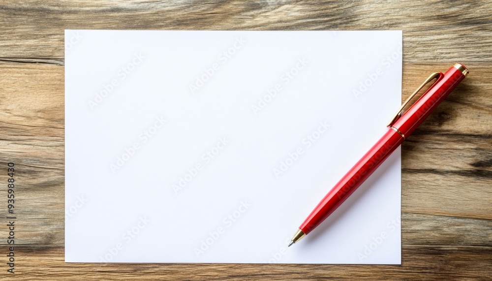Red Pen on Empty White Sheet of Paper on Table with Web Banner Layout and Copy Space on the Right Side Red Pen on Empty White Sheet of Paper on Table with Web Banner Layout and Copy Space on the Right Side
