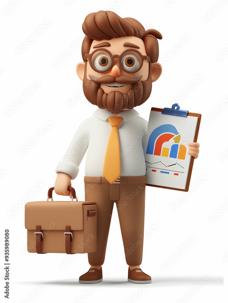 3D Flat Icon: Manager with Briefcase and Chart for Business Strategy, Planning | Whimsical Background, Isolated White Adobe Stock 3D Flat Icon: Manager with Briefcase and Chart for Business Strategy, Planning | Whimsical Background, Isolated White Adobe Stock