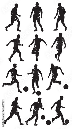 soccer player silhouette illustration. vector set of football (soccer) players 