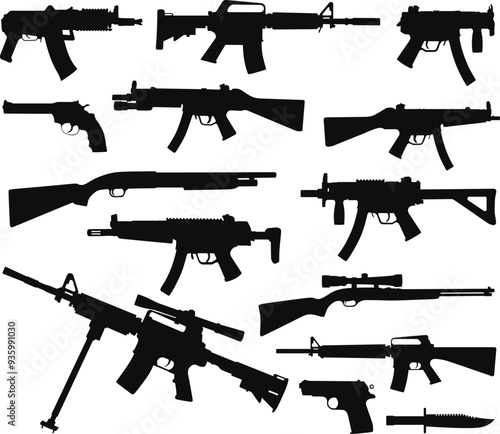 collection of weapon or guns silhouettes