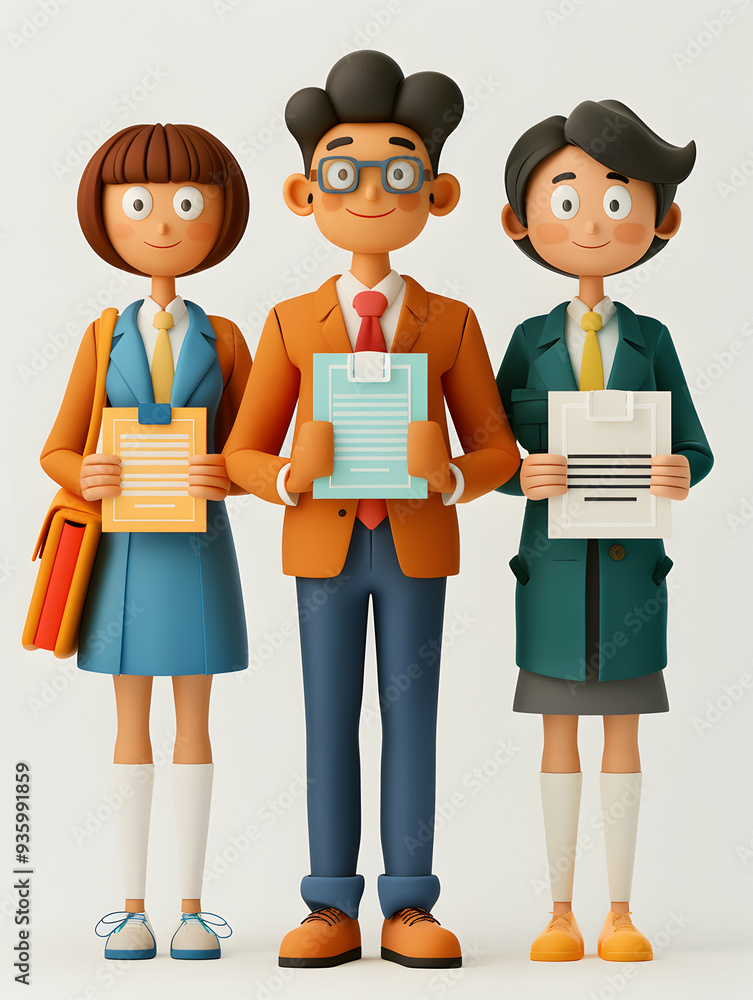 Business Professionals Holding Certificates and Laptops: 3D Flat Icon of Success and Technology in Workplace Business Professionals Holding Certificates and Laptops: 3D Flat Icon of Success and Technology in Workplace