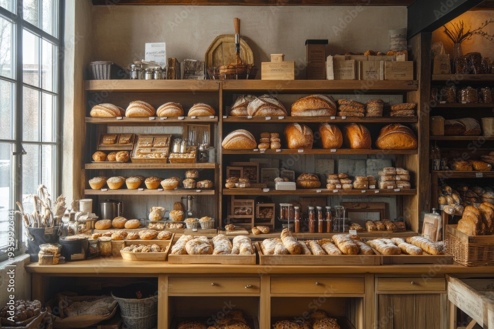 A cozy bakery filled with fresh, artisanal breads. The warm colors and wooden shelves create a homey atmosphere. Perfect for food lovers and photographers. Generative AI A cozy bakery filled with fresh, artisanal breads. The warm colors and wooden shelves create a homey atmosphere. Perfect for food lovers and photographers. Generative AI