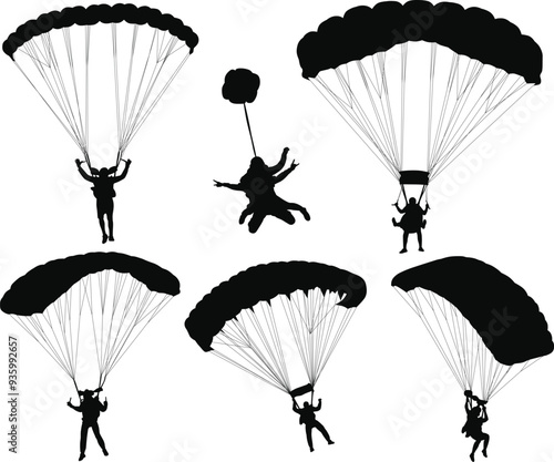 parachute sky diving silhouette