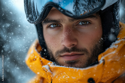 mann mit bart beim winterspoort winter schnee schneesturm skifaren portrait photo