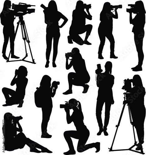 photographer woman holding camera silhouette