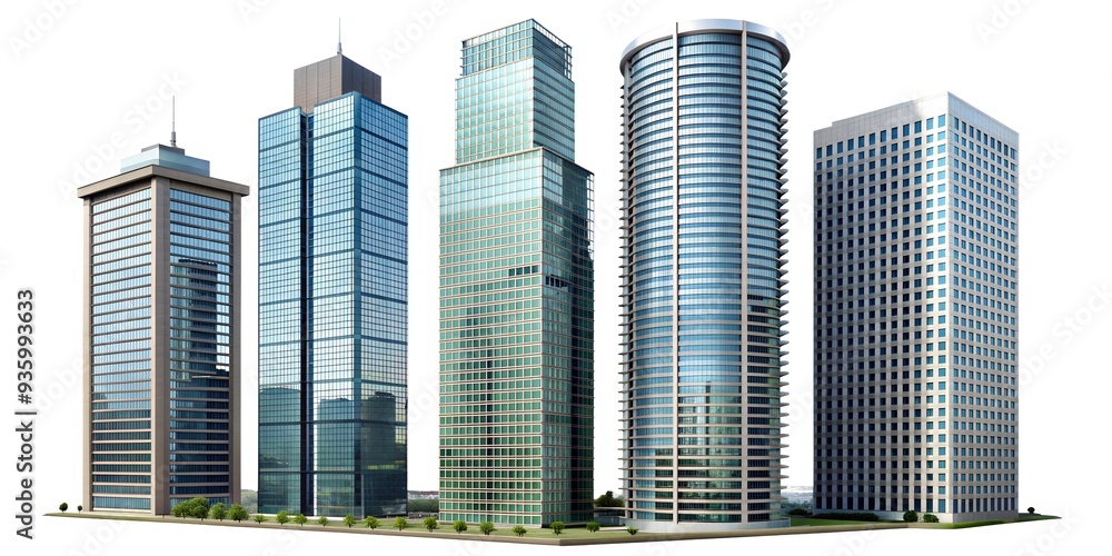 Set of Tall modern office building isolated on transparent background or white background. Set of Tall modern office building isolated on transparent background or white background.