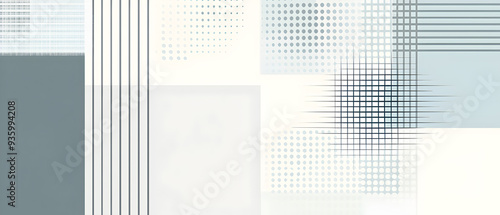 A flat vector illustration of a background design with simple stripes and grids, using a mix of gray, white, and soft pastel blue. The stripes are clean and geometric, alternating between gray white