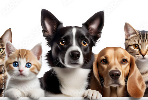 cats dogs peeking white edge creating web banner white background