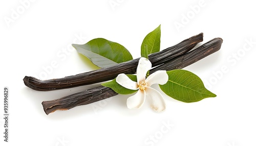 A group of sticks with a flower on white background