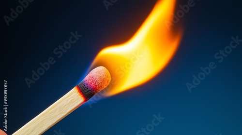 A match is lit and the flame is yellow. Concept of warmth and comfort, as well as a reminder of the potential dangers of fire