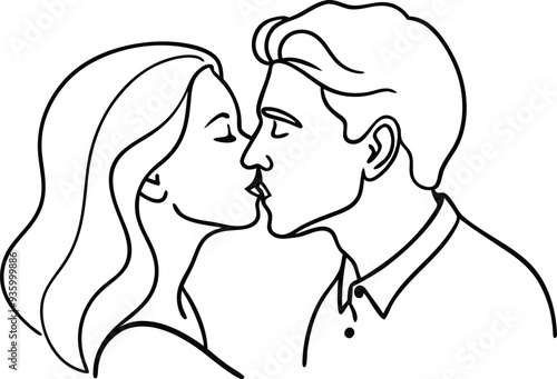 couple kissing line art illustration black and white