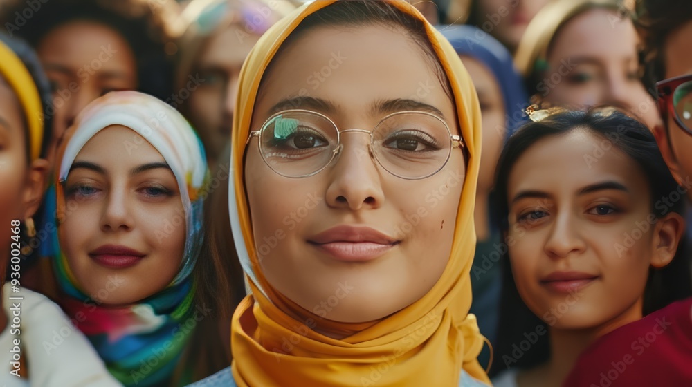Diverse Group of Women Smiling with Focus on Woman in Hijab Diverse Group of Women Smiling with Focus on Woman in Hijab
