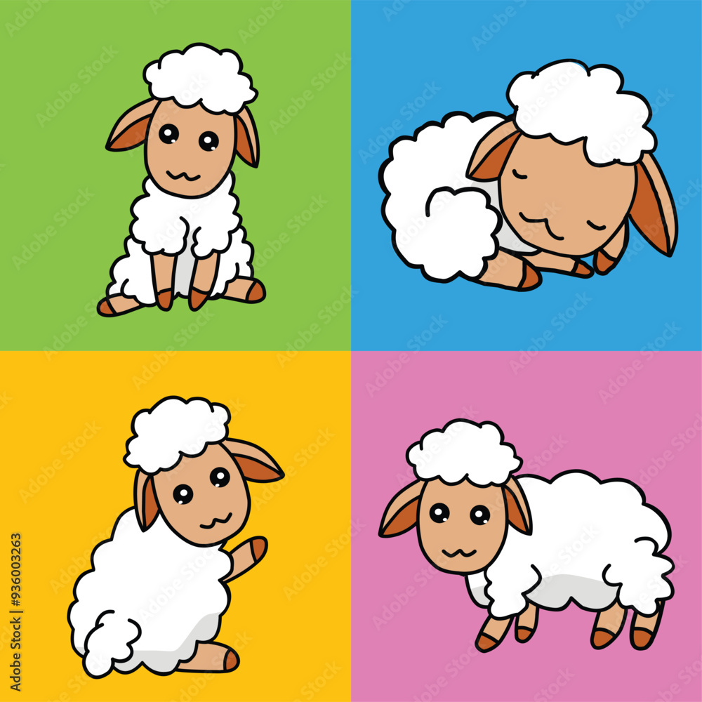 Obraz premium Vector illustration of cute sheep with four kinds of expressions