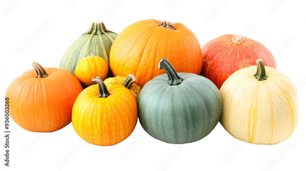 Obraz premium group of pumpkins in various shape, color and size. Halloween Concept.