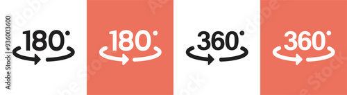 180 and 360 degree angle spin view icon vector simple graphic illustration set, modern ui pictogram sign label image clip art
