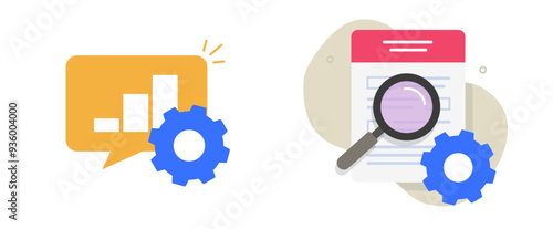 Productivity performance document icon vector flat cartoon graphic illustration set, market strategy data increase symbol sign, technical operation statistics review image clip art  
