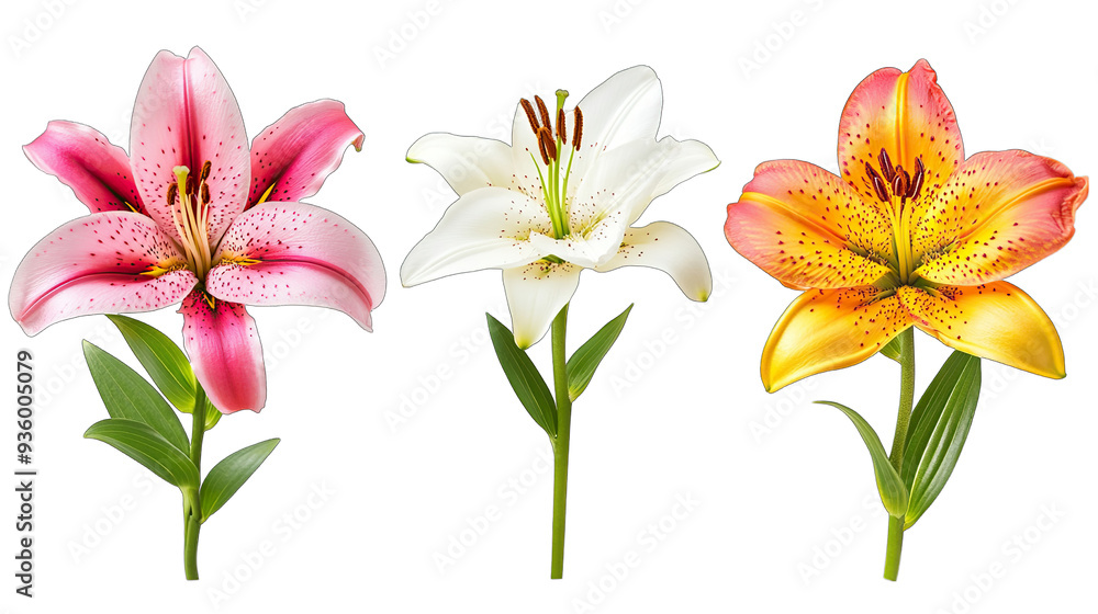 Fototapeta premium Blooming orange lily set of isolate on Transparency Background