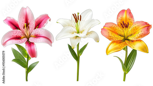 Blooming orange lily set of isolate on Transparency Background