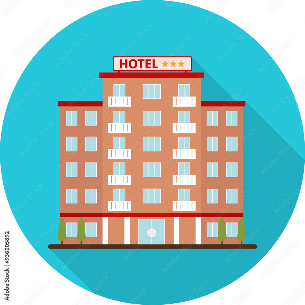 Hotel, hotel icon, realistic three star hotel. Vector, designer illustration. Hotel, hotel icon, realistic three star hotel. Vector, designer illustration.