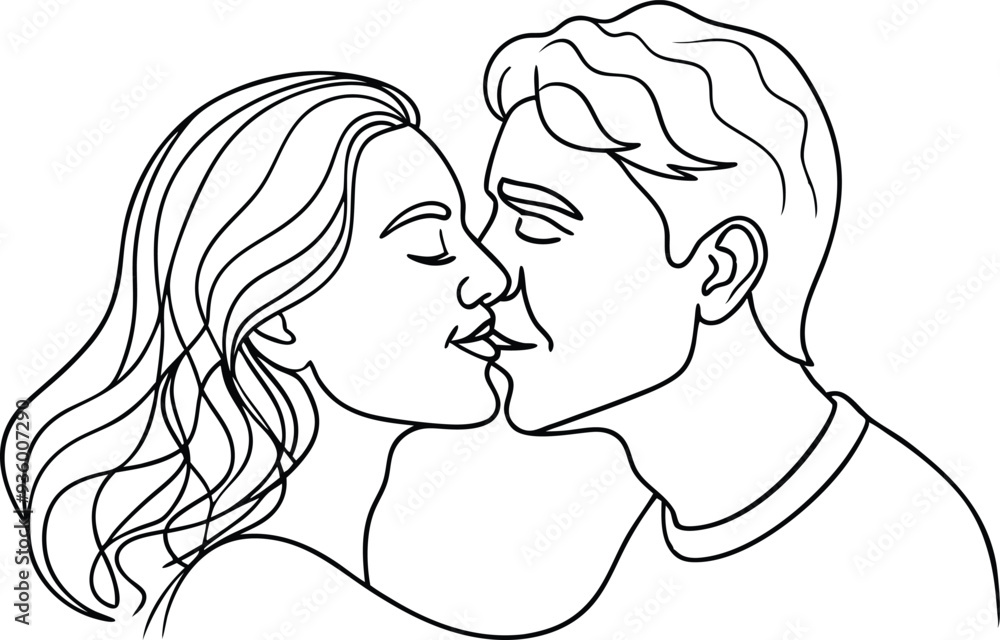 couple kissing line art illustration black and white couple kissing line art illustration black and white