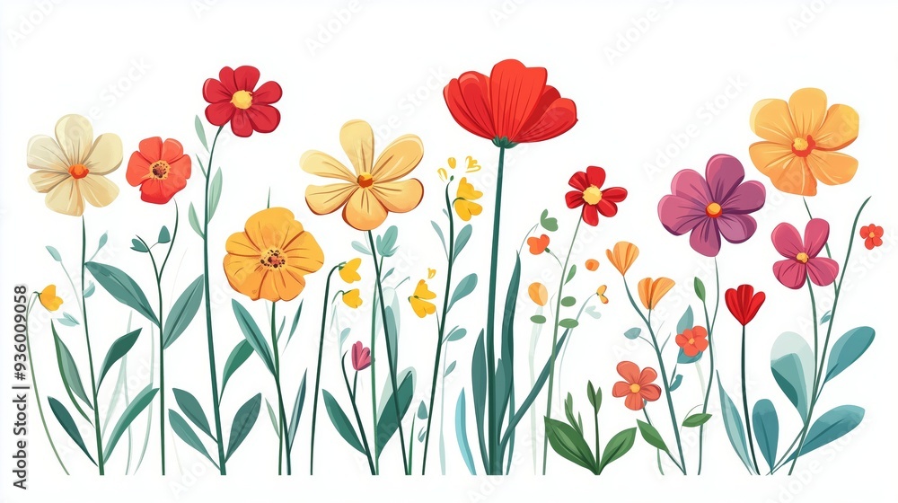Fototapeta premium A Beautiful Illustration of Colorful Flowers in Bloom