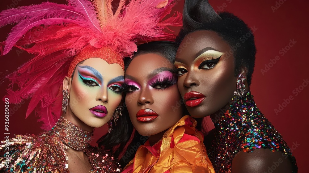 Obraz premium Friends with drag queen's make-up by pick background