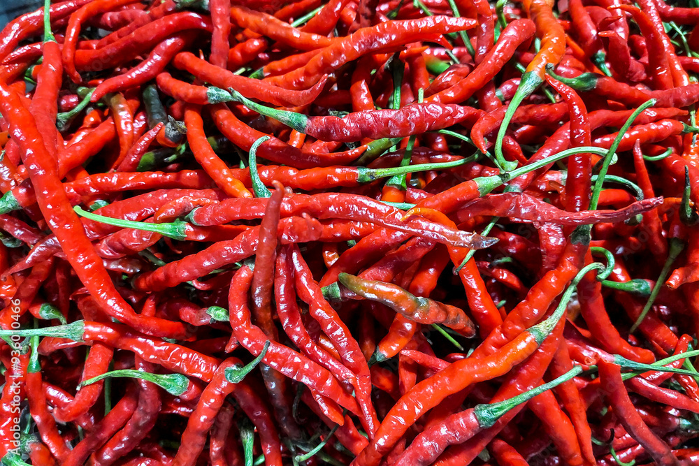Stacks of red kerting chilies are sold in the market Stacks of red kerting chilies are sold in the market