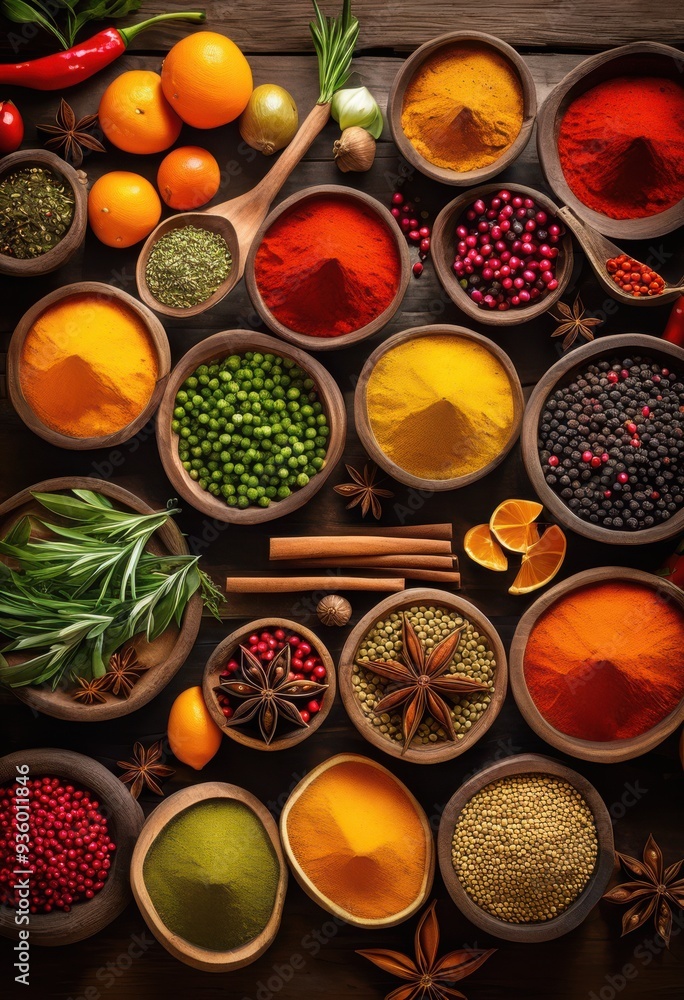 vibrant display colorful spices fresh ingredients arranged eye catching showcase culinary inspiration, herbs, seasonings, arrangement, food, freshness vibrant display colorful spices fresh ingredients arranged eye catching showcase culinary inspiration, herbs, seasonings, arrangement, food, freshness