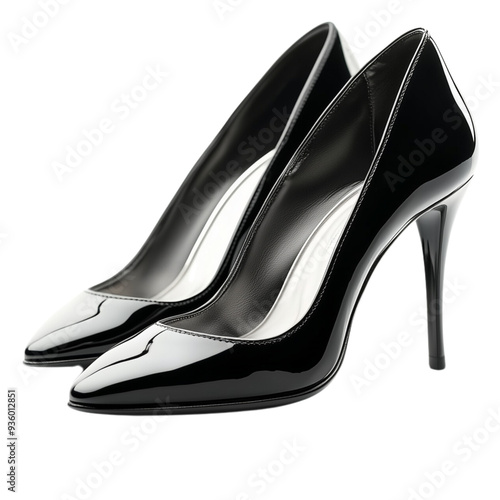 Prada Black Leather Heel Pumps against White Background  Luxury Designer Footwear photo