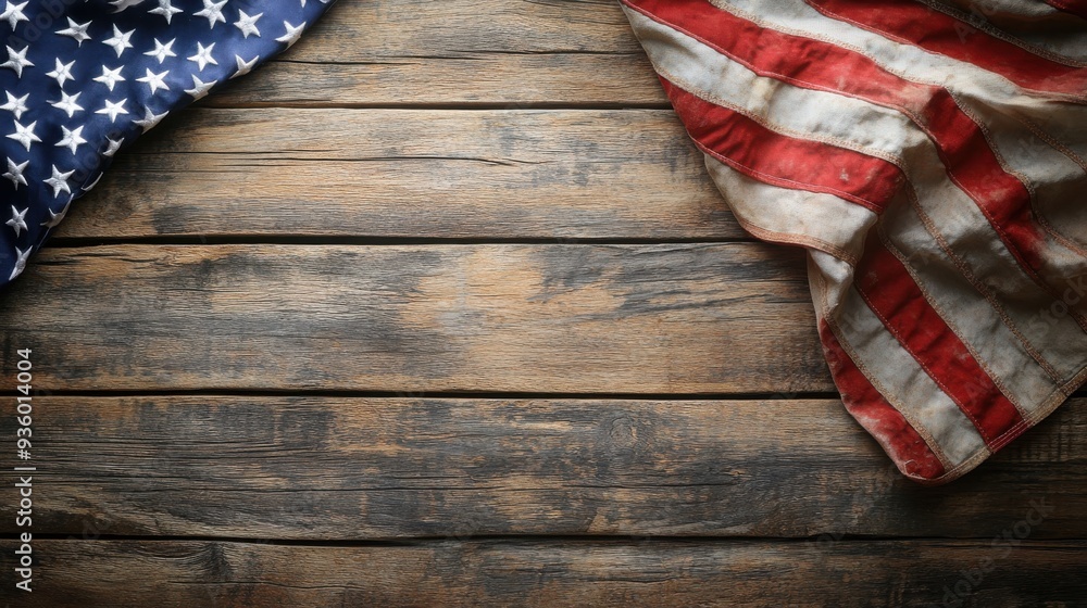 Fototapeta premium An American flag on a vintage wooden background, creating a sense of heritage and pride